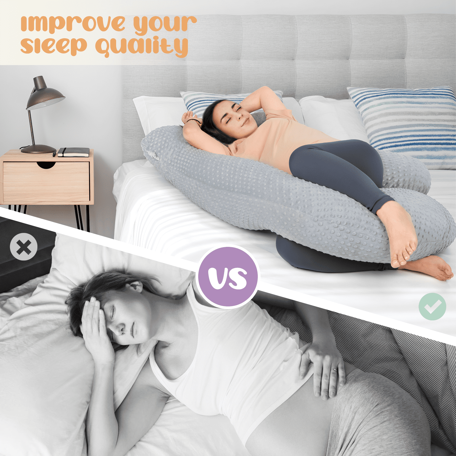 Cshidworld U-Shaped Ergonomic Full Body Pregnancy Pillow for Side Sleeper, Gray