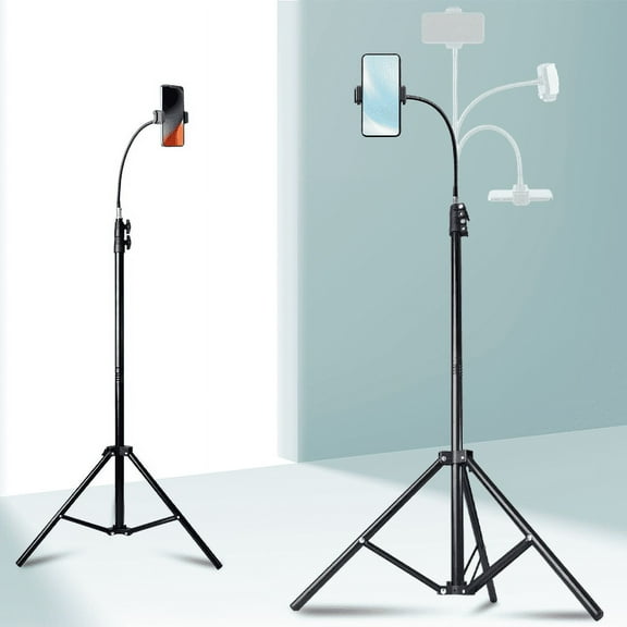 195 cm High Mobile Phone Tripod, Flexible Overhead Tripod for Smartphone with 35 cm Adjustable Gooseneck, Heavy Duty Aluminium iPhone Tripod for iPhone 14 13 12 Pro Max Mini/Android Phone