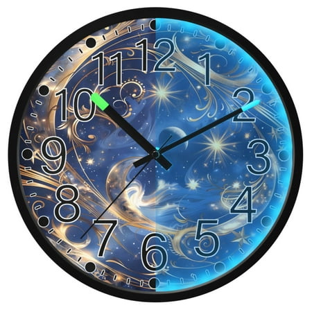 Ryvnso Vintage Star and Moon 12 Inch Night Light Wall Clock Silent Battery Operated Luminous Clocks
