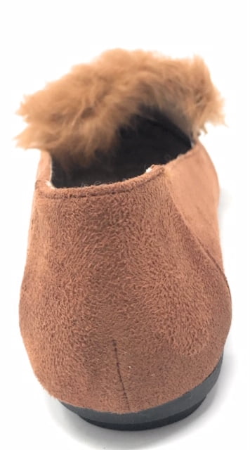 Women’s Loafer Flats with Faux Fur and Gold Chain Accent – Soft Suede-Like Slip-On Shoes – Comfortable Casual Dress Flats for Work, Office, Travel, or Everyday Wear
