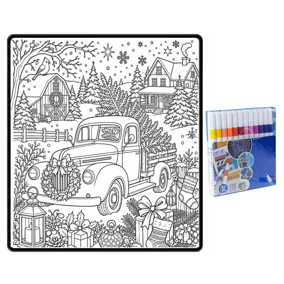 Christmas DIY Coloring Throw Blanket, Winter Holiday Decorative Soft Warm Cozy Blanket for Couch Sofa Bed