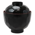 thumbnail image 1 of Made In Japan Honeycomb Ridged Black Red Lacquer Copolymer Plastic Bowl With Lid, 1 of 2