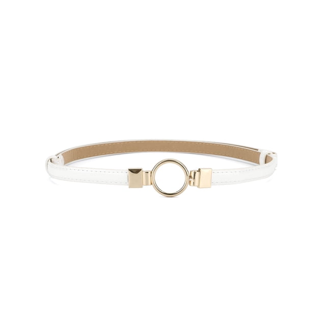 Cinturones delgados de alta cintura para mujeres INSPIRE CHIC con hebilla de metal ajustable, blanca, hebilla grande redonda de 22"-39"*3/8"(L*W)
