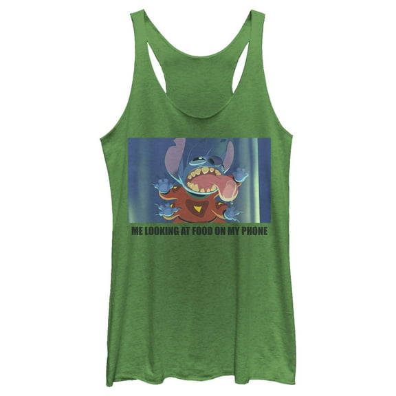 Women's Lilo & Stitch Me Looking at Food on my Phone Meme Racerback Tank Top Envy Green Large