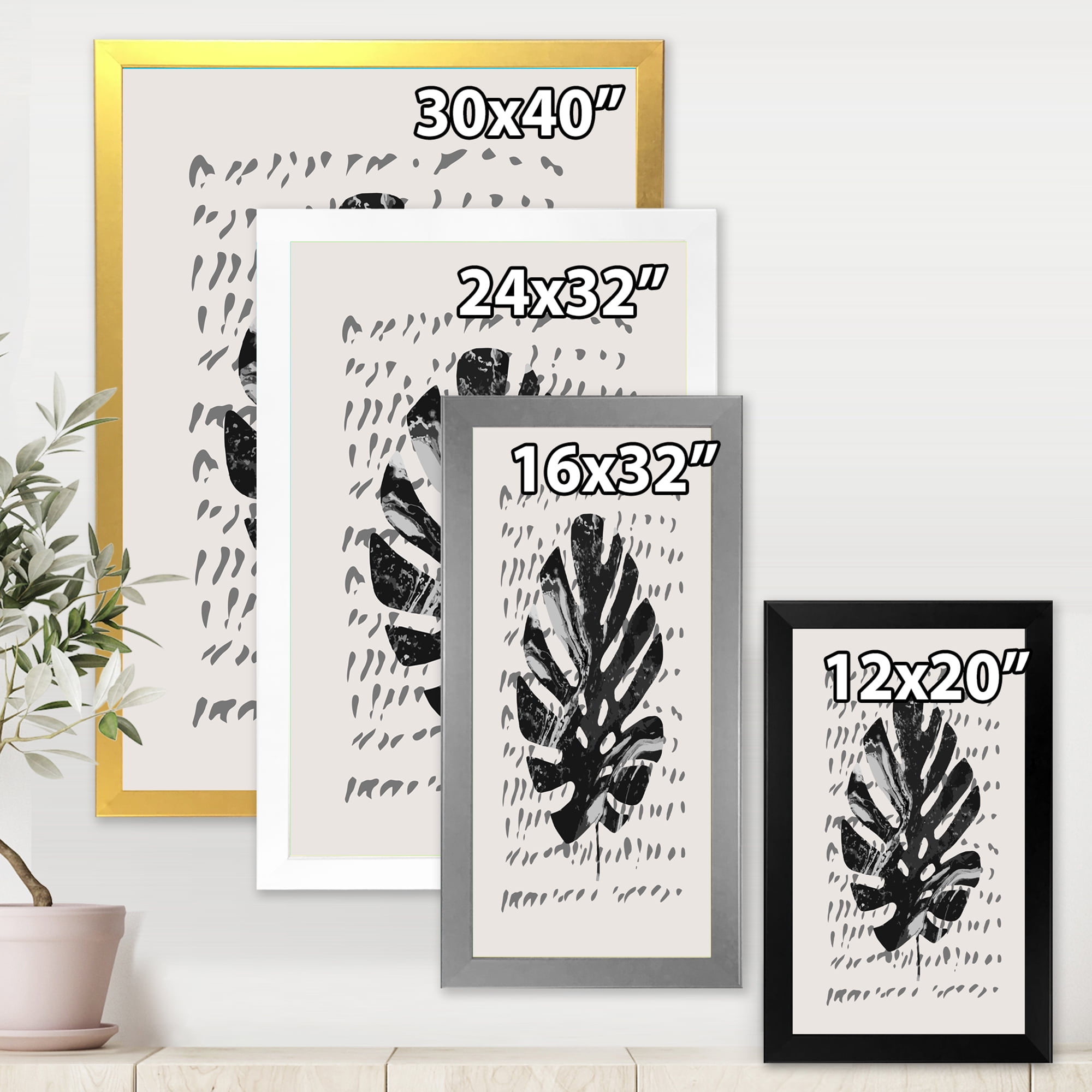 Designart 'Minimal Tropical Palm Leaf Over Grunge Texture' Tropical Framed Art Print