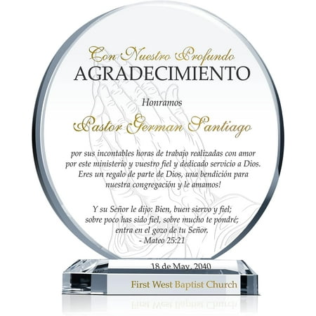 

Placa de apreciación de Cristal en Forma de círculo personalizada para Pastor ministro Personal de iglesia con Verso de la Biblia Regalo de agradecimiento religioso único (M - 6.5 )