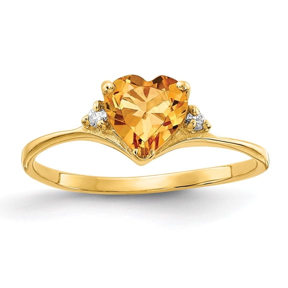 Primal Gold 14 Karat Yellow Gold 6mm Heart Citrine and AA Diamond Ring