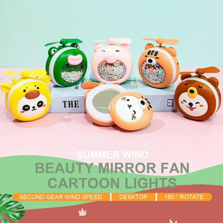 

Cartoon Girl Makeup Mirror Holding Usb Charging Fan Outdoor Portable Mini Fan