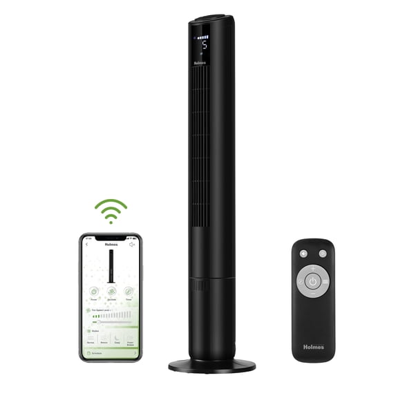 Holmes 42" SmartConnect Wi-Fi Digital Tower Fan with ClearRead Display 5 Speeds Remote Black