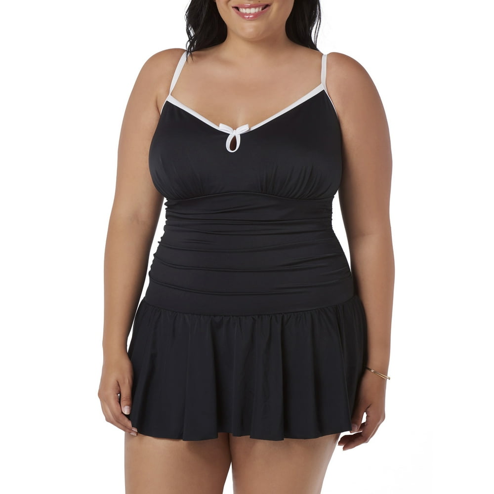Simply Slim Women's PlusSize Slimming Shirred Cami Bow OnePiece