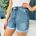 thumbnail image 5 of Biziza Denim Shorts for Women Mid Rise Ripped Elastic Waist Stretch Folded Hem Plus Size Jean Shorts with Pockets S-5XL, 5 of 8