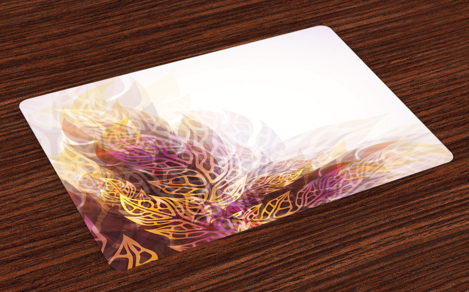Modern Art Placemats Set of 4 Psychedelic Floral with Blurry Leaf