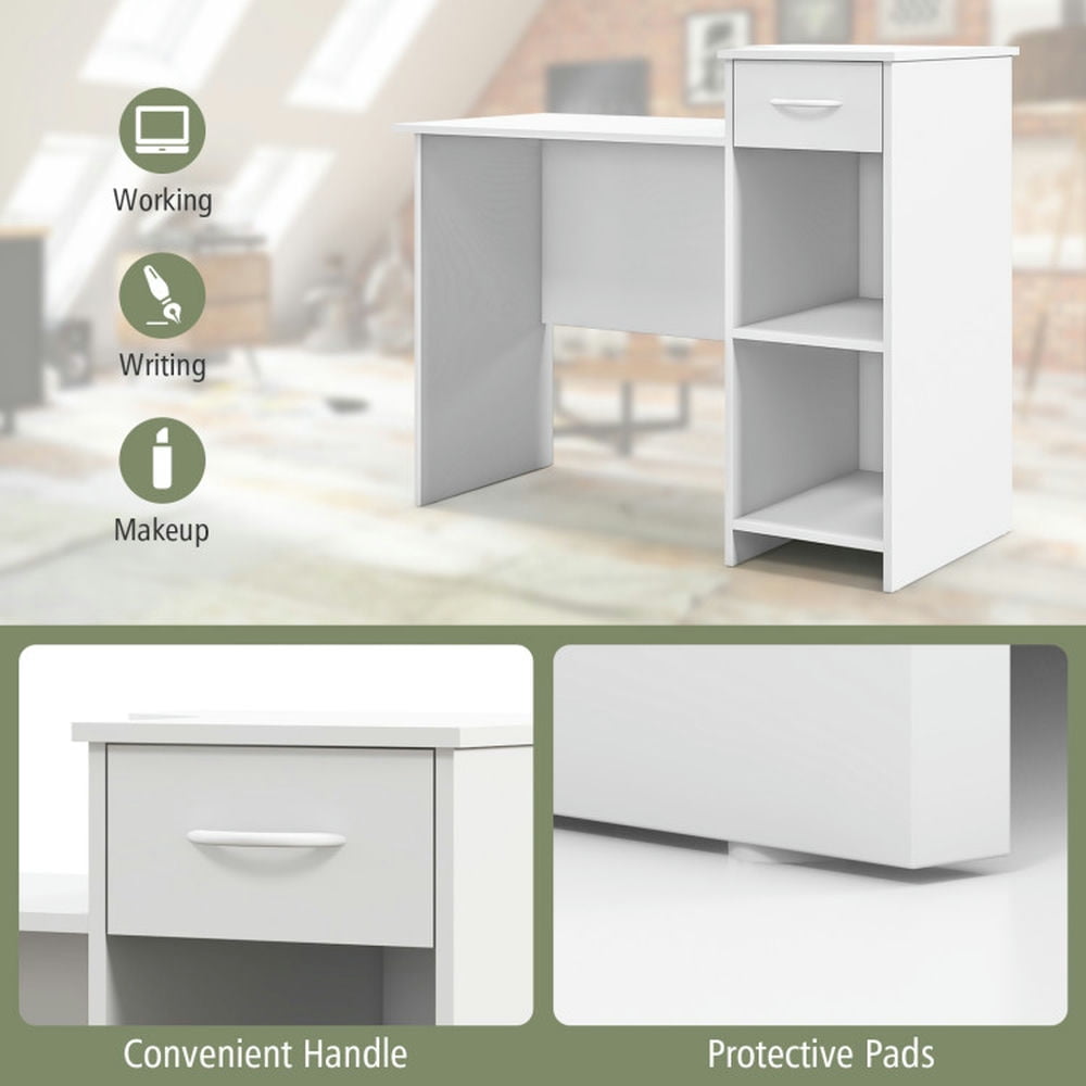 Demi Bonn Computer Desk Modern Laptop PC Desk with Adjustable Shelf and Cable Hole, Small Home Office Desk Study Writing Table, White