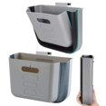 thumbnail image 1 of Cubo de basura de cocina colgante, pequeño cubo de basura de plástico, plegable, montado en la pared, soporte para cubo de basura, armario de cocina portátil para baño, dormitorio, oficina, coche, dormitorio (gris) JM, 1 of 5