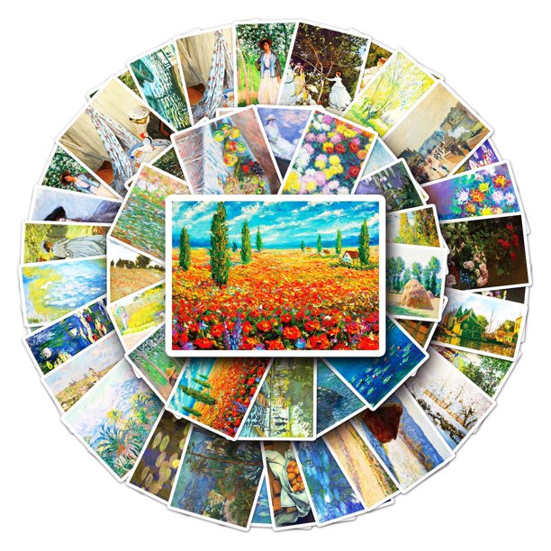 Paquete de pegatinas de Monet Artist, pinturas al óleo, 50 unidades, impermeables
