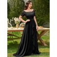 thumbnail image 5 of Black Floral Lace Boat Neck Chiffon Maxi Dress With Ruffle Hem A-Line, 5 of 30