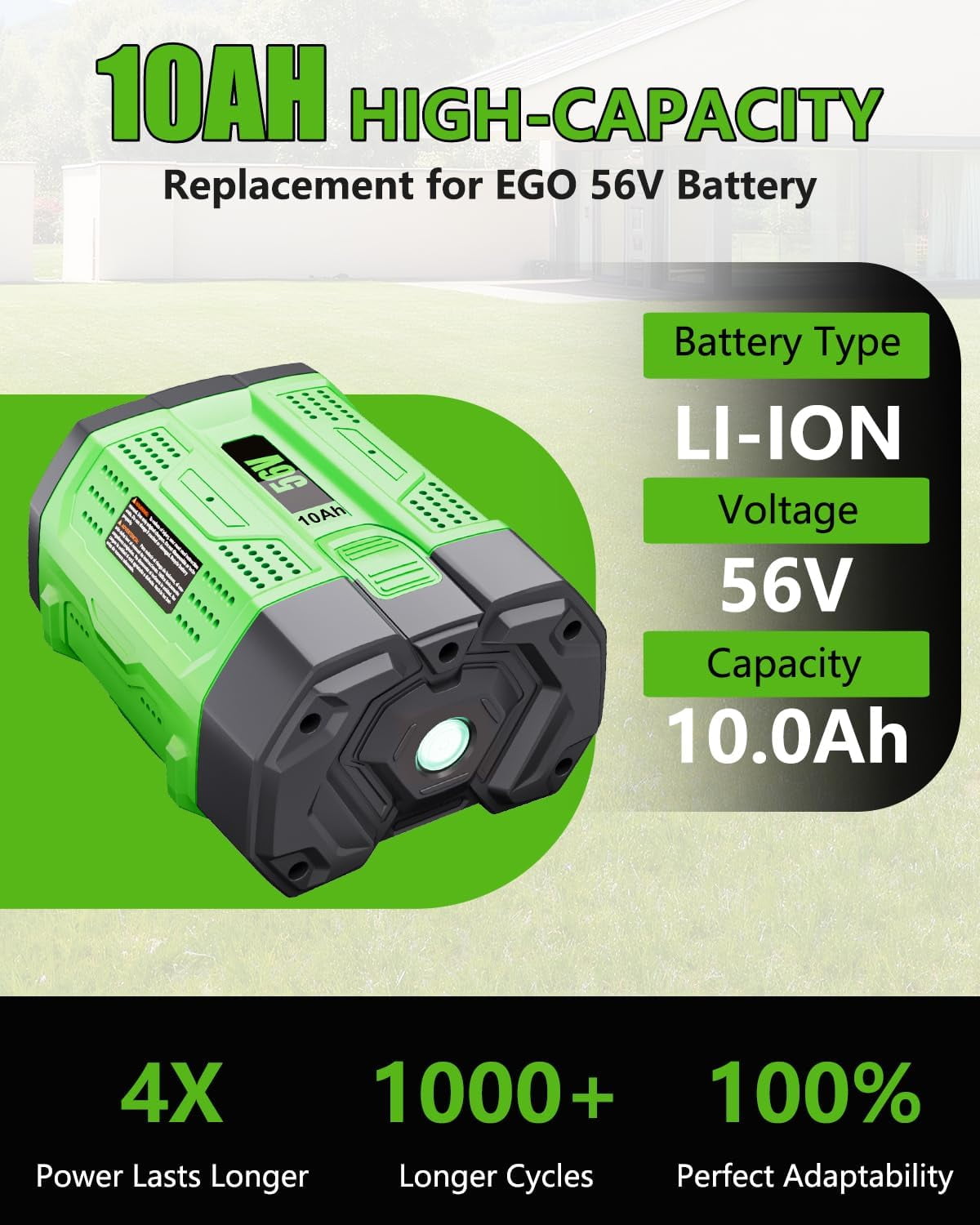 Upgraded 10.0Ah 56 Volt for EGO Battery High Capacity BA5600T BA1400T BA4200T BA2240 BA2800 BA1120 BA2800T Compatible with EGO All Power Tool and Chargers