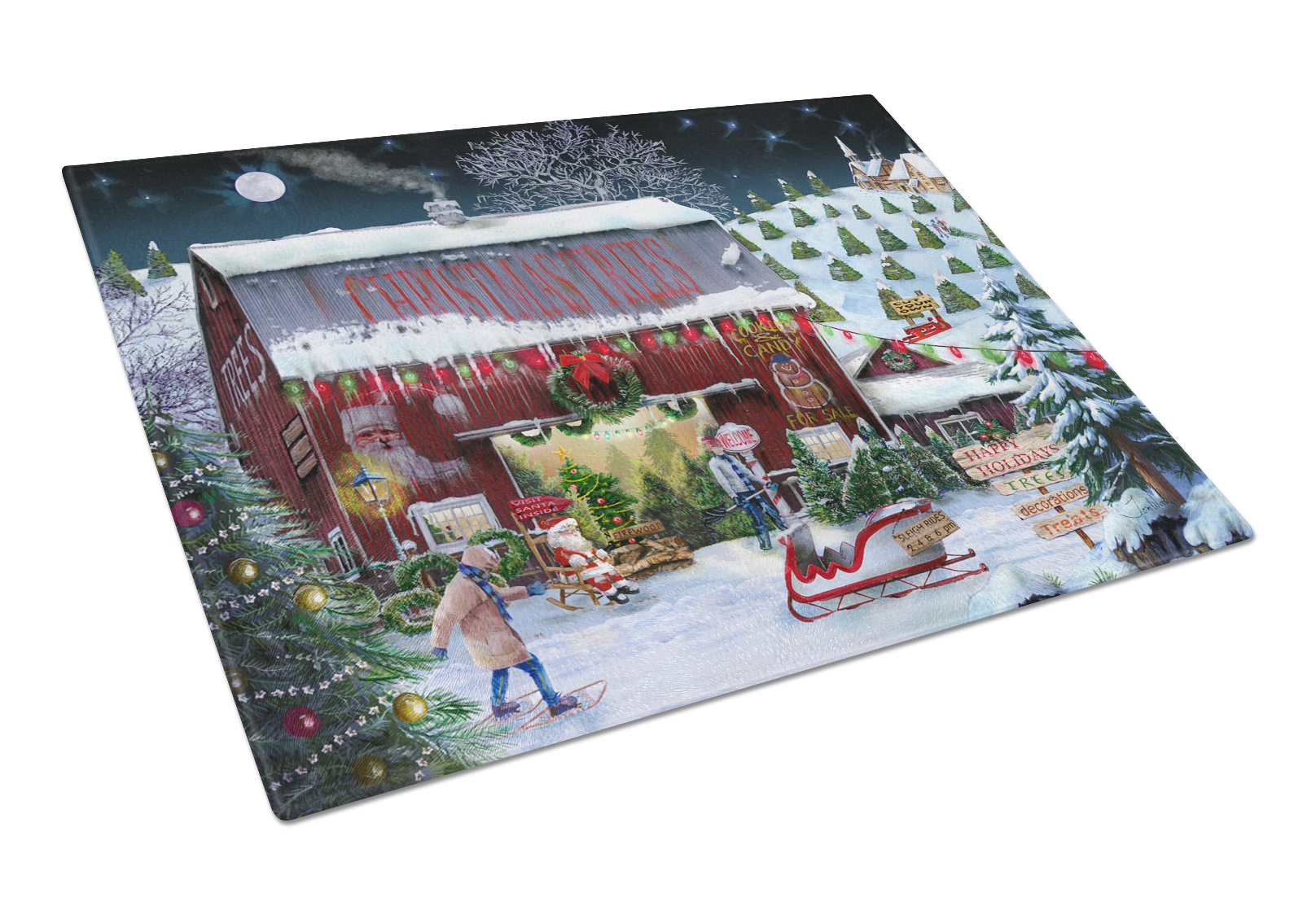 Caroline's Treasures Christmas Tree Farm Glass Cutting Board Large