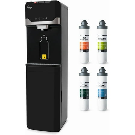 iSpring Bottleless Water Dispenser with Built-in 4-Stage Filtration, Chloramine Removal, Water Cooler Dispenser - Hot, Cold, Room Temp, Self Cleaning, Black，Model: DS4B-NC