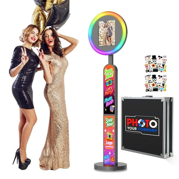 Portable Photo Booth Compatible with Any lpad, lpad Photo Booth Stand with Flight Case,Logo Custom,Remote Control RGB Lights,Selfie PhotoBooth for Christmas Parties (12.9/13"Black)