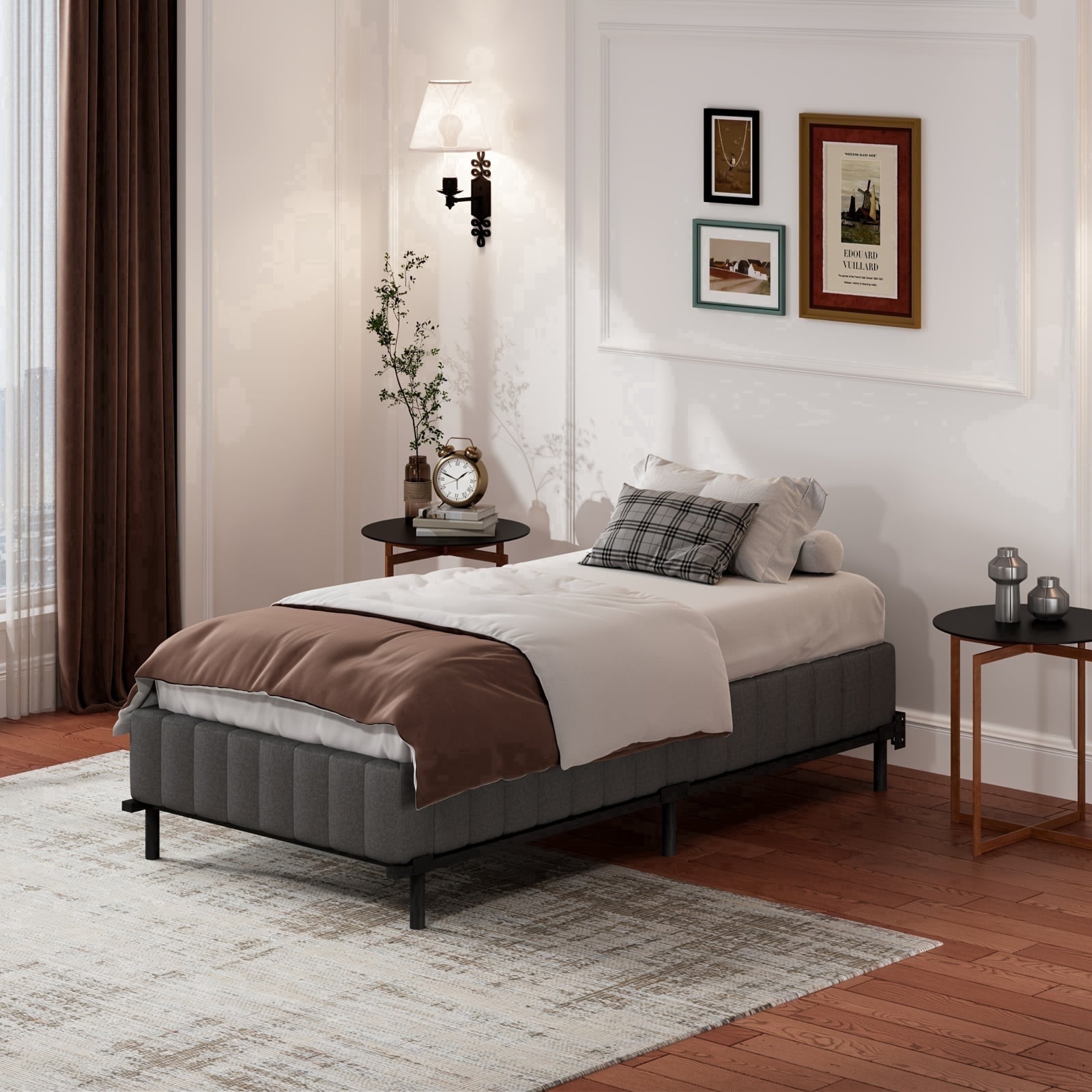 Twin Size 9-inch Box Spring, Thickened Soft Cloth Cover, Black Heavy-Duty Metal Structure, Easy To Assemble