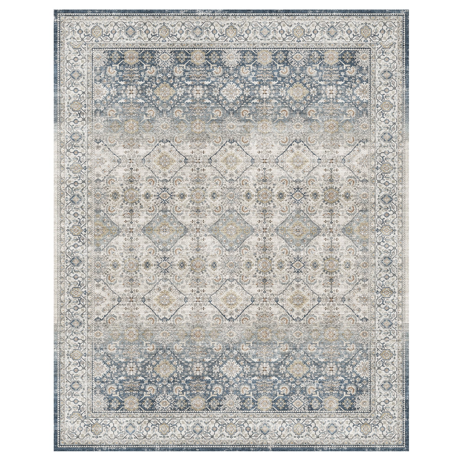 SIXHOME 5'x7' Area Rugs for Living Room Washable Rugs Ombre Vintage Floral Living Room Rug Aesthetic Carpet Soft Large Rugs for Bedroom Dining Room Office Retro Home Decor Blue