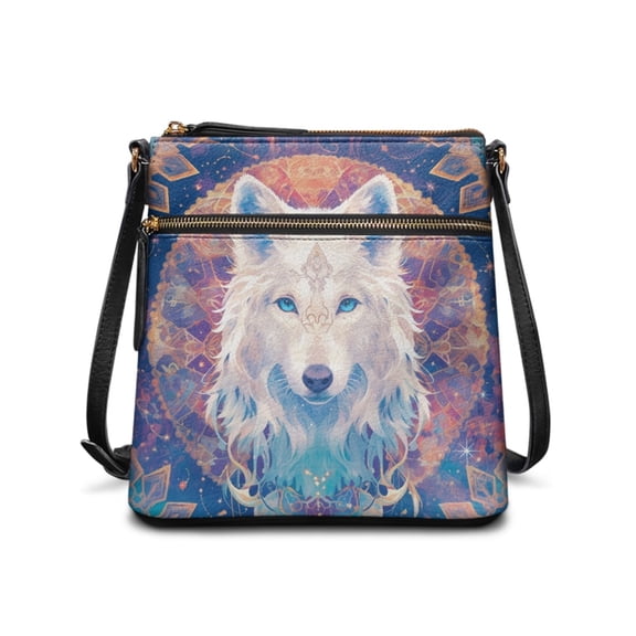 Tutolipy Wolf Mandala Art Single Shoulder Crossbody Purse, Waterproof Crossbody Bag Fine Texture Durable Sling Bag for Travel Work