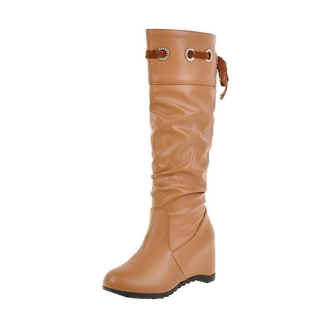 

Qufokar Rain Snow Boots for Women Wide Width Womens Wide Calf Boots And Innerincreasing Women S Lace Fashion Leather Folid Midtop Laceup Boots Color Women S Boots