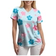 thumbnail image 6 of mgoYE Pink Print Scrub Tops Women Holiday Scrub Tops for Women Short Sleeve V-neck Stretchy Workwear Cute Printed 2 Pockets Scrub Shirt(Light Blue,XL), 6 of 9