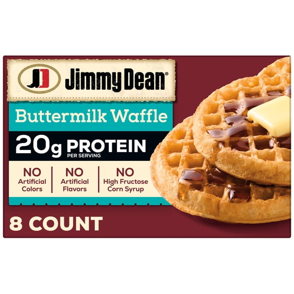 Jimmy Dean Protein Buttermilk Waffles, Fully Cooked Breakfast, 11.28 oz, 8 Count (Frozen)