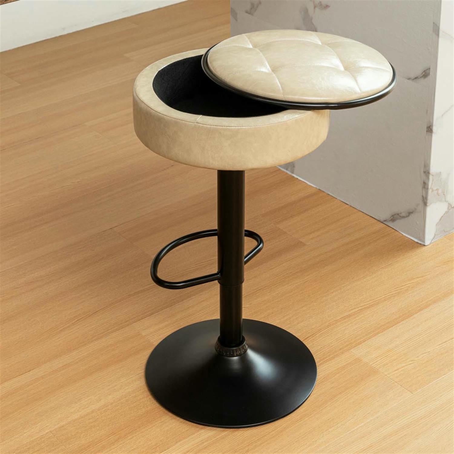 Demi Bonn 28" Adjustable Counter Height Bar Stools Set of 2, Faux Leather Swivel Barstools, Kitchen Island Countertop Chairs for Dining Room, Beige