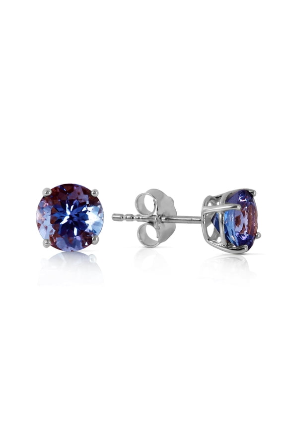 14k White Gold Round Natural Tanzanites Stud Earrings in High Polished Solid Gold Made in USA Fine Jewelry