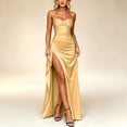 thumbnail image 6 of Women Spaghetti Strap Satin Maxi Evening Gown, Cowl Neck Ruched Bodycon Long Dress With High Side Slit, Elegant Formal Prom Wedding Guest Cocktail Party Dress Yellow,L, 6 of 6