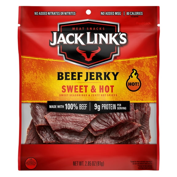Jack Link’s Beef Jerky, Sweet & Hot, 100% Beef, 9g of Protein per Serving, 2.85 oz Bag