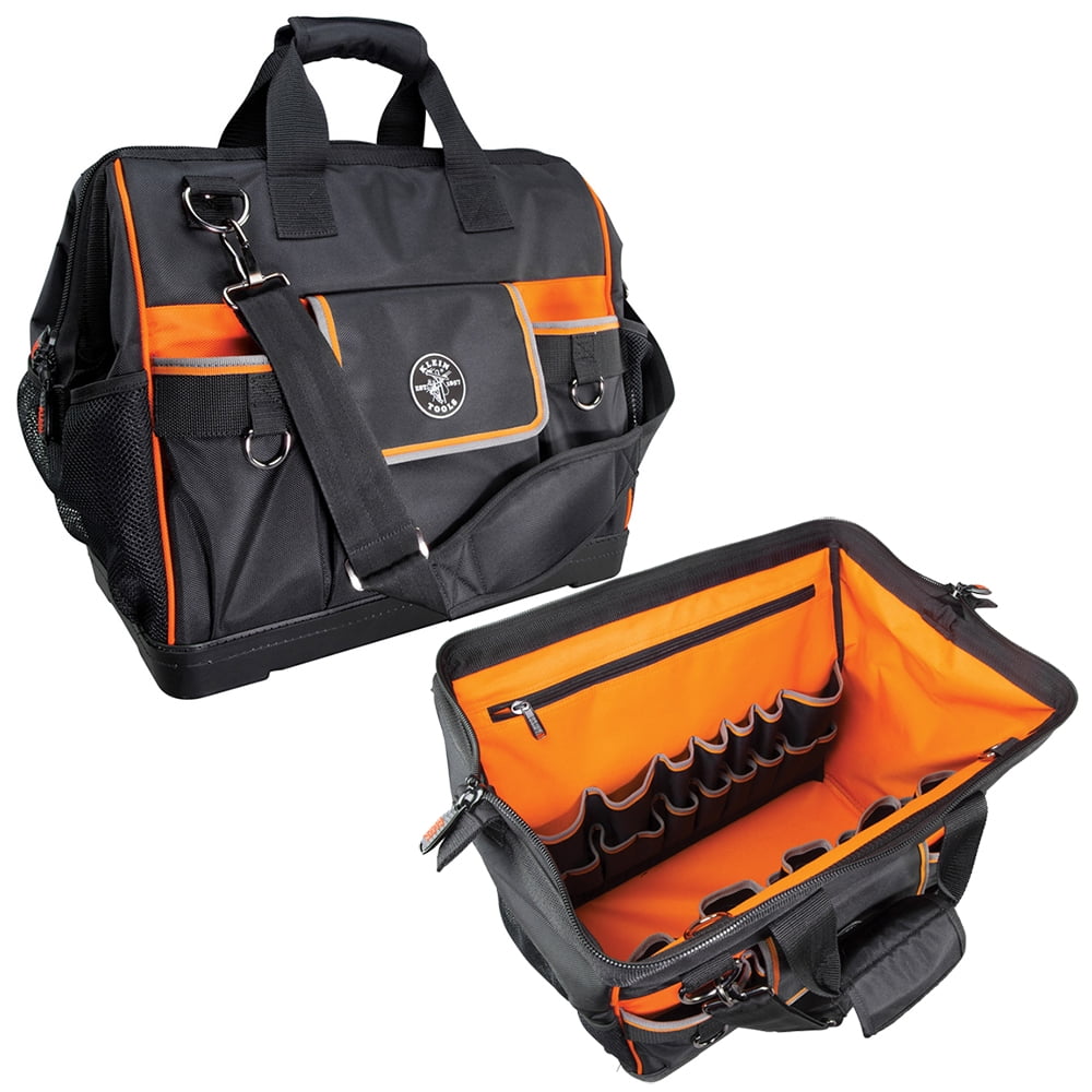 KLEIN TOOLS 55469 Tradesman Pro™ WideOpen Tool Bag, Black/Orange, 42 Pockets,