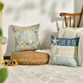 thumbnail image 3 of Summer Ocean Starfish Sea Shell Live in The Sunshine Throw Pillow Covers, 18 x 18 Inch Coral Conch Swim in The Sea Stripes Holiday Seasonal Cushion Case Decorations Set of 4, 3 of 6