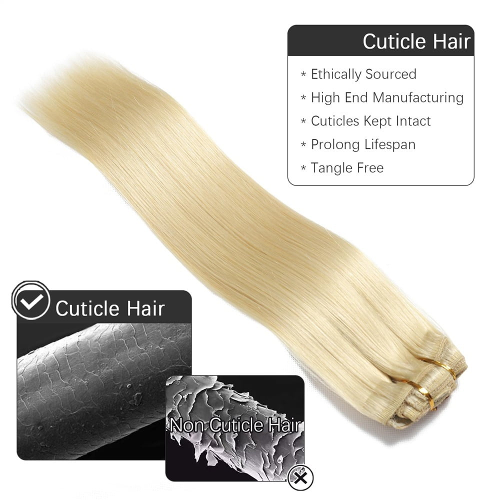 Clip in Hair Extensions Real Human Hair, #613 Blonde Straight Hair Clip in Extensions 10-26 Inch Brazilian Remy Hair Extensions Clip ins 8Pcs 120g