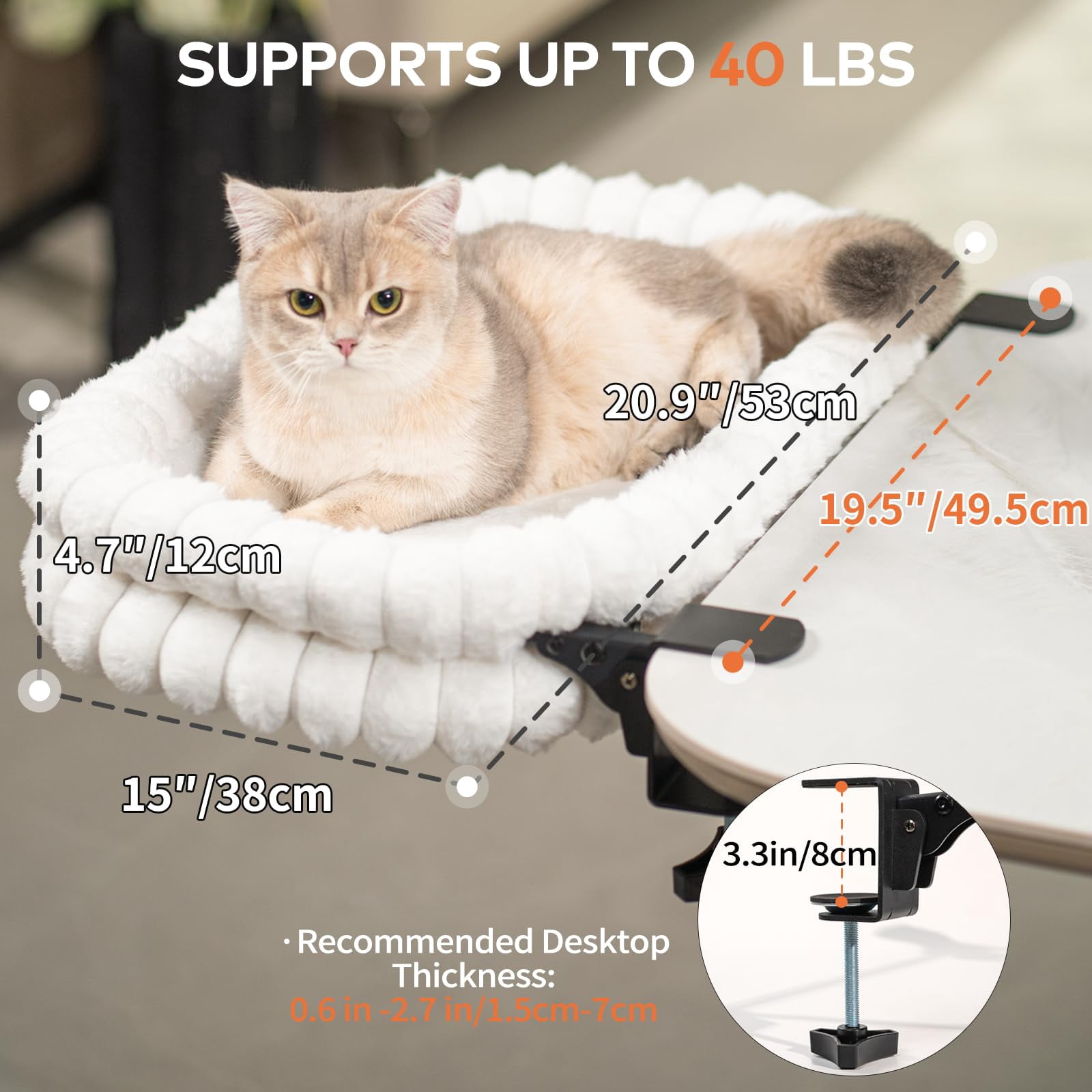 Cat Bed Hammock for Desk – 2-in-1 Reversible Design with Metal Frame – Space-Saving Foldable Cat Perch for Home Office – No Drilling Installation – 60 x 38 cm