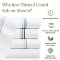 thumbnail image 6 of Aston & Arden Sateen 4-Piece Sheet Set (Queen Bed Size), Luxury 600 Thread Count, Silky Sateen Cotton, Pristine White with Fine Baratta Embroidered 3-Stripe Hem, Lapis Blue, 6 of 7