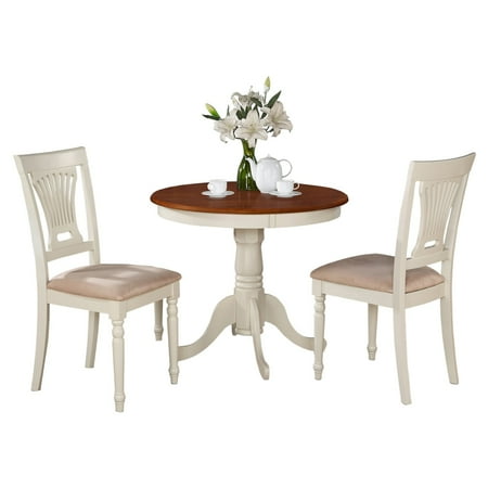 Set On A Pedestal East West Furniture Antique 3 Piece Pedestal Round Dining Table Set with Plainville Microfiber Seat Chairs ()