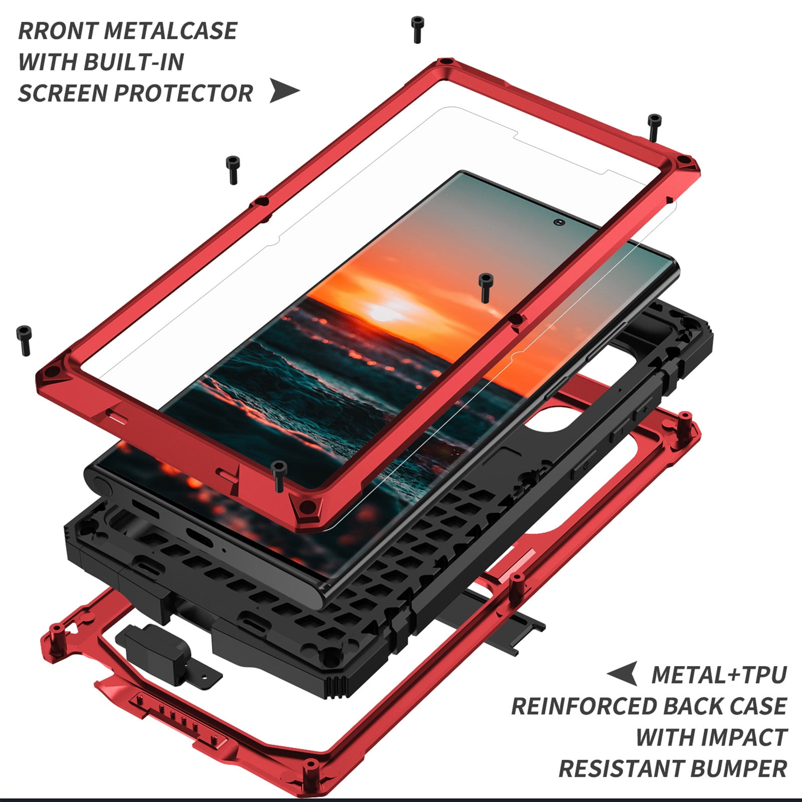 Samsung S22 Ultra Rugged Full-Body Case, Metal Bumper Built-in Screen Protector&Kickstand,Dustproof Drop-Proof,Full Body Protection Heavy Duty Military Cover For Samsung Galaxy S22 Ultra, Red