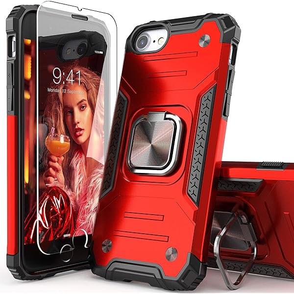 wonima11 for iPhone SE 2020 Case with Screen Protector,Shockproof Drop Test Cover with Car Mount Kickstand Lightweight Protective Case for iPhone 6/6s/7/8/SE 2020/SE 3/2022, Red