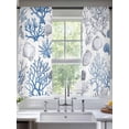 thumbnail image 2 of Summer Ocean Sheer Curtains 63 Inch Long 2 Panels, Blue Grey Coral Shell Marine Life Coastal Light Filtering Rod Pocket Curtains, Sheer Voile Drapes for Living Room Bedroom, 52"x63", 2 of 8