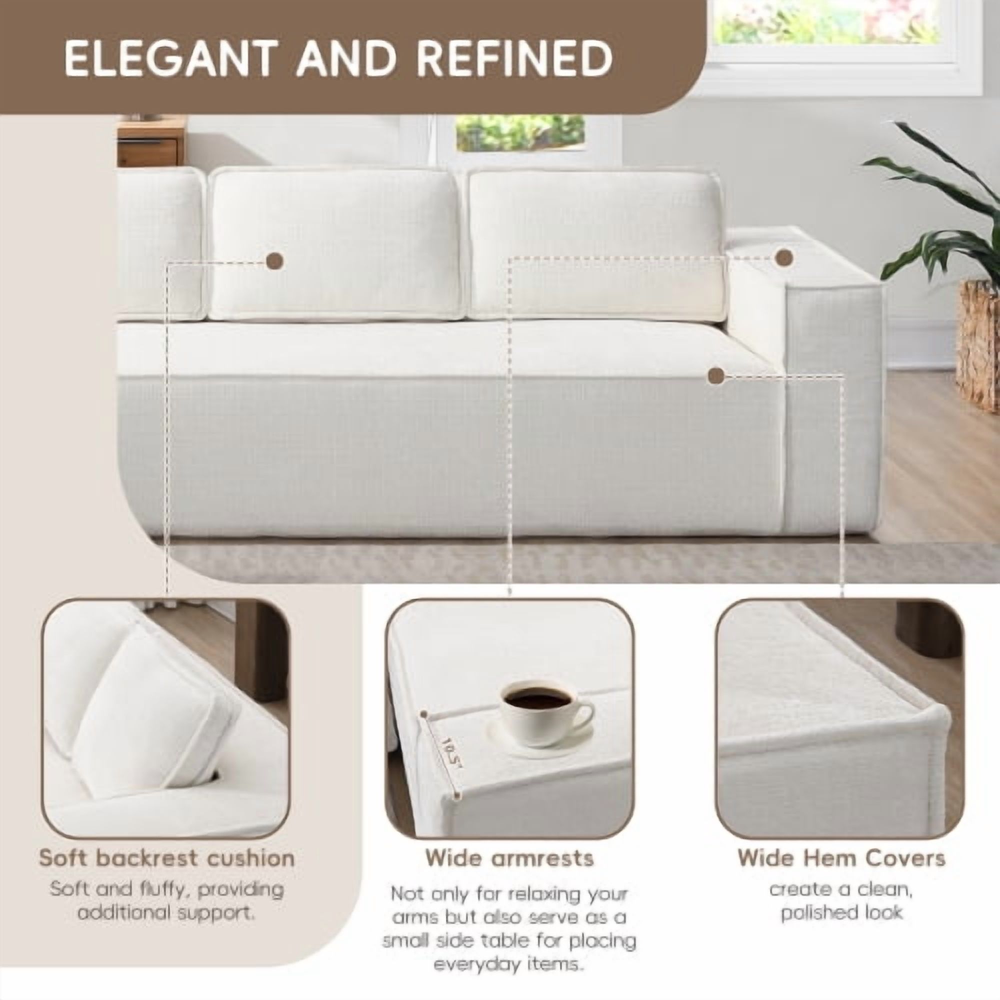 EPOWP Modular Sectional Sofa, 129.5" 6-Seat L-Shaped Cloud Couch Set with Chaise, Wrinkle-Resistant Chenille Boneless Sofa, 2-Piece Free Combination for Living Room, No Assembly Required,Beige