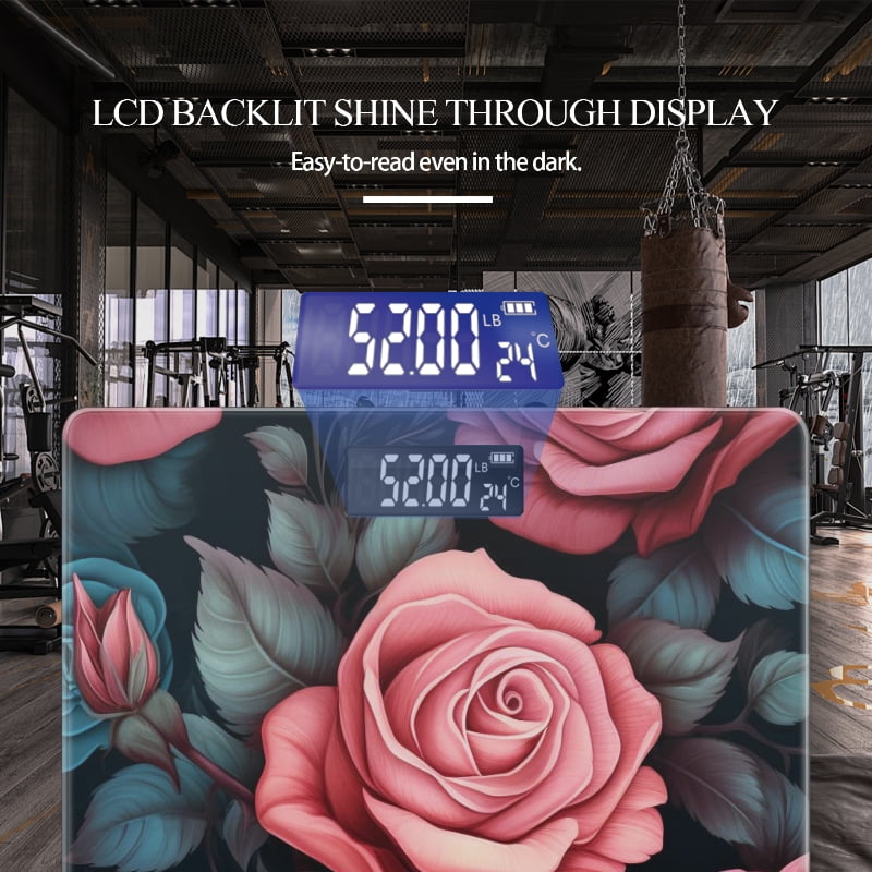 Bathroom Scale, Highly Accurate Digital Body Scale,Precisely Measures Weight up to 400 lbs-Seamless Pattern Of Pink And Blue Roses On The Dark Background