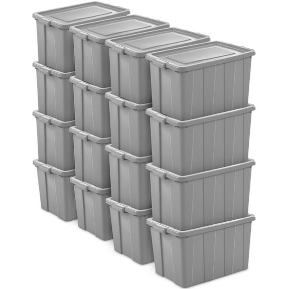 Sterilite Tuff1 30 Gal Plastic Storage Tote Container Bin w/ Lid (16 Pack)