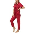 thumbnail image 5 of felwors Silk Satin Pajamas Set Women Short Sleeve Sleepwear Soft Button Down Loungewear Pjs Set Red, XXL, 5 of 8