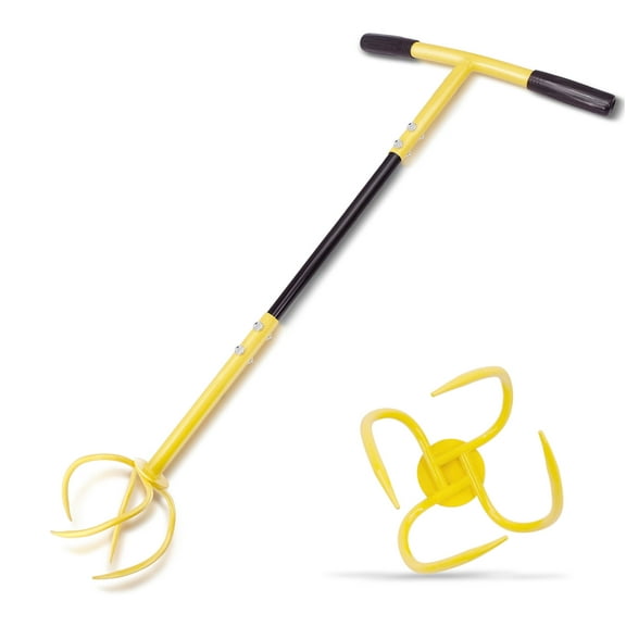 Hortem Twist Hand Tiller Removable, Hand Garden Claw Cultivator with Durable Steel Shaft Tines and Comfortable Handle 76cm Long