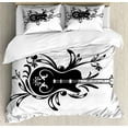 thumbnail image 1 of Guitar Duvet Cover Set King Size, Floral Composition of Electric Item and Flourishes in Monochrome Style, Decorative 3 Piece Bedding Set with 2 Pillow Shams, Charcoal Grey and White, by Ambesonne, 1 of 3