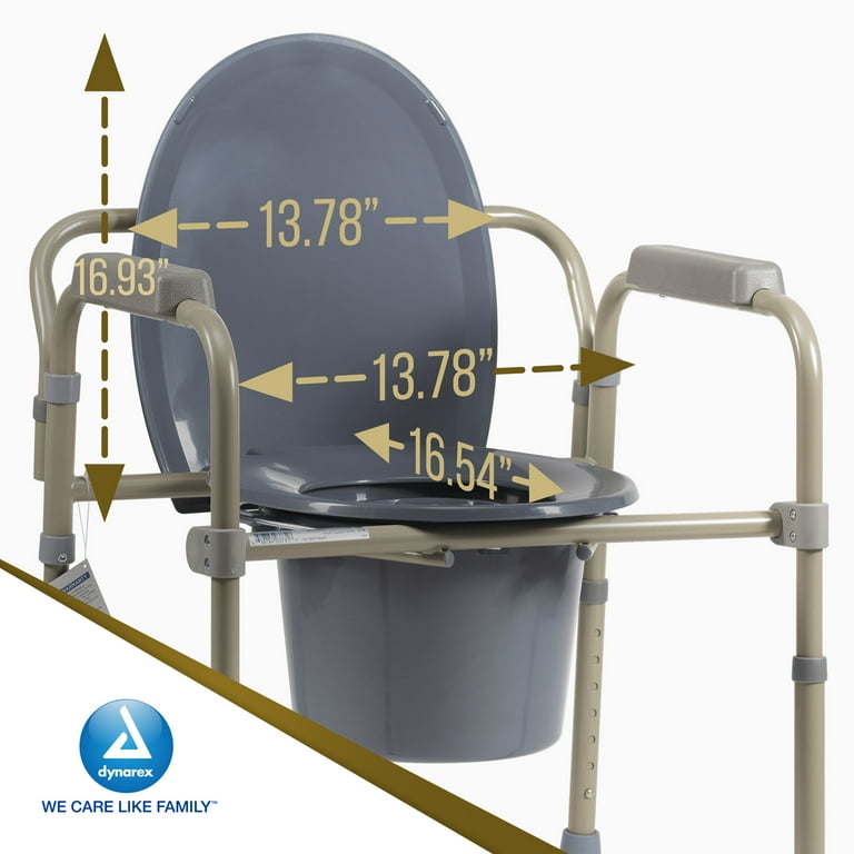 Dynarex Elongated Folding Bedside Commode is a 3 in 1 Portable Toilet with an Elongated Seat Use Free Standing or with an Existing Toilet to Raise Height Grey 1 Elongated Folding Bedside